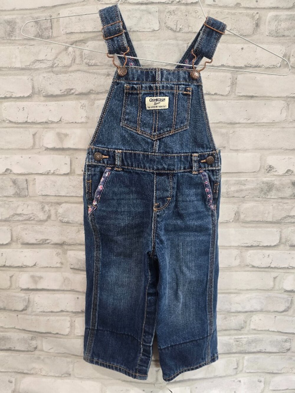 Girls Osh Kosh Overalls Size 18M Floral Snap‎ Buttons Legs